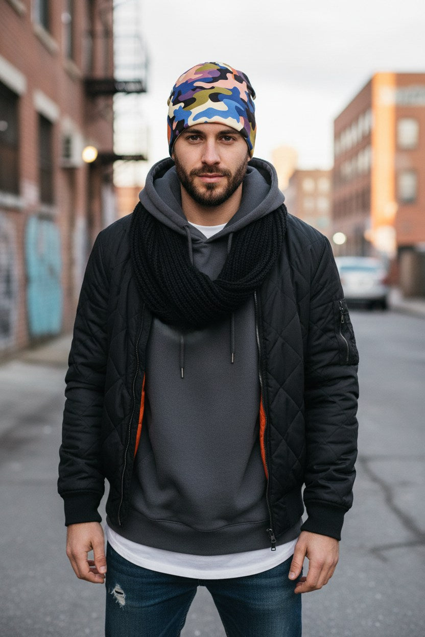 Blue Purple Camo Adventure Beanie - Double-Layered Outdoor Streetwear by StayClothed.com