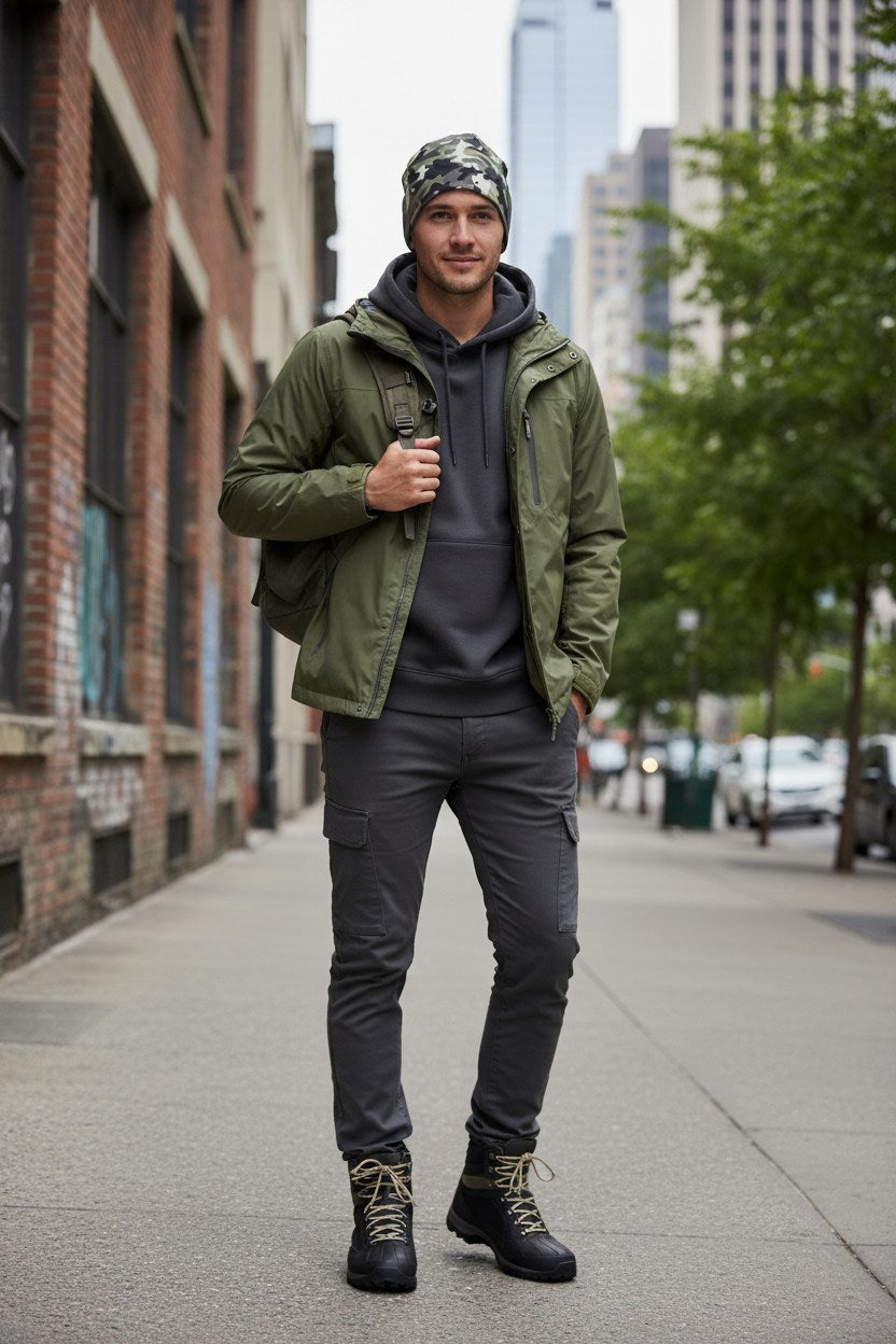 Urban Black Camo Adventure Beanie - Double-Layered Outdoor Streetwear by StayClothed.com
