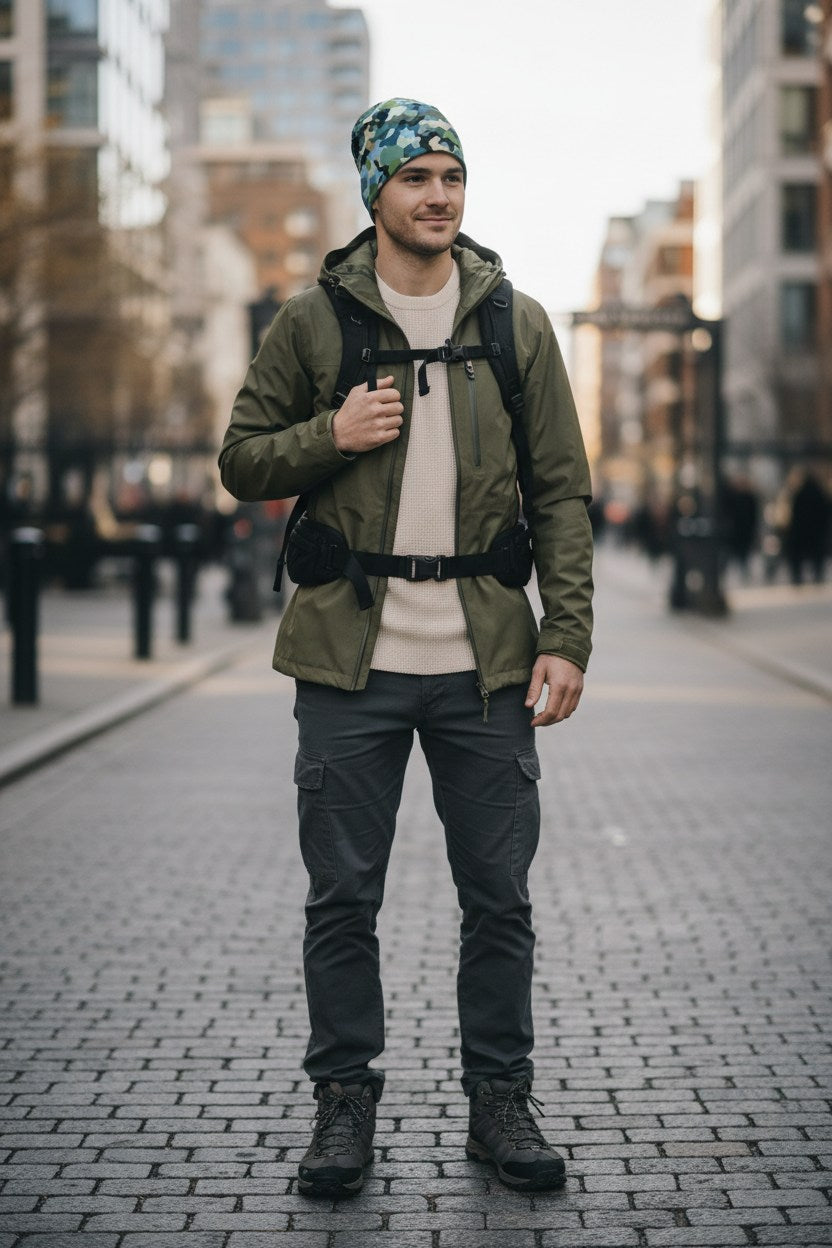 Ocean Green Camo Adventure Beanie - Double-Layered Outdoor Streetwear by StayClothed.com