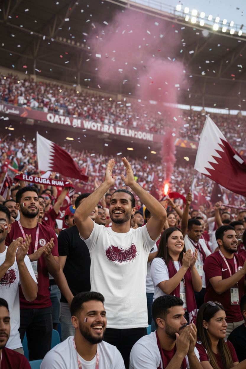 Qatar World Cup 2026 T-Shirt - Bold Graffiti Flag Design by StayClothed.com