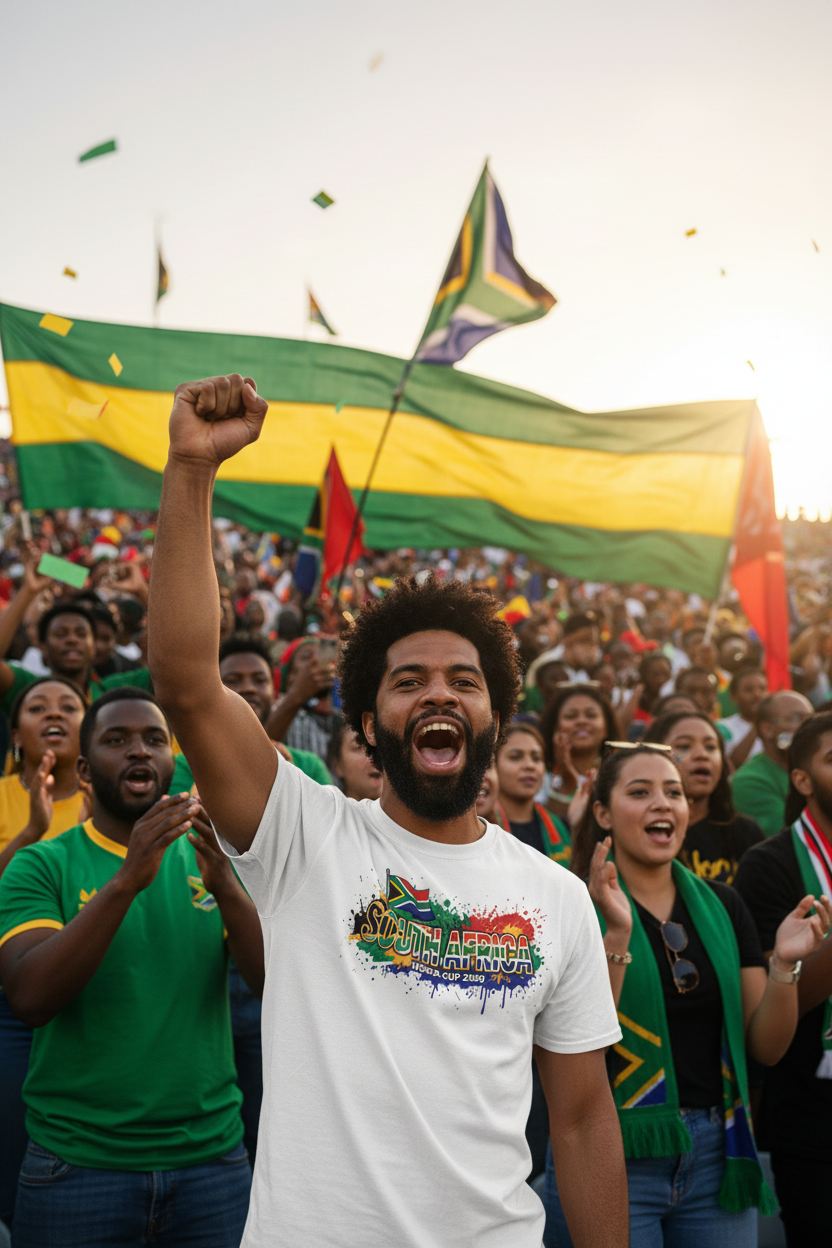 South Africa World Cup 2026 T-Shirt - Bold Graffiti Flag Design by StayClothed.com