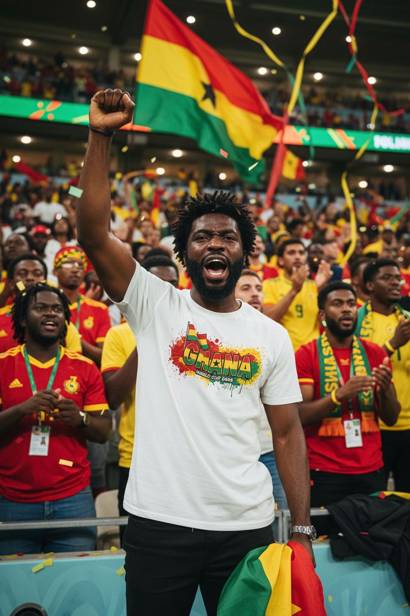 Ghana World Cup 2026 T-Shirt - Bold Graffiti Flag Design by StayClothed.com