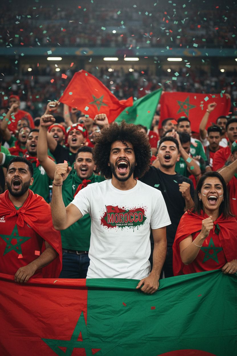 Morocco World Cup 2026 T-Shirt - Bold Graffiti Flag Design by StayClothed.com