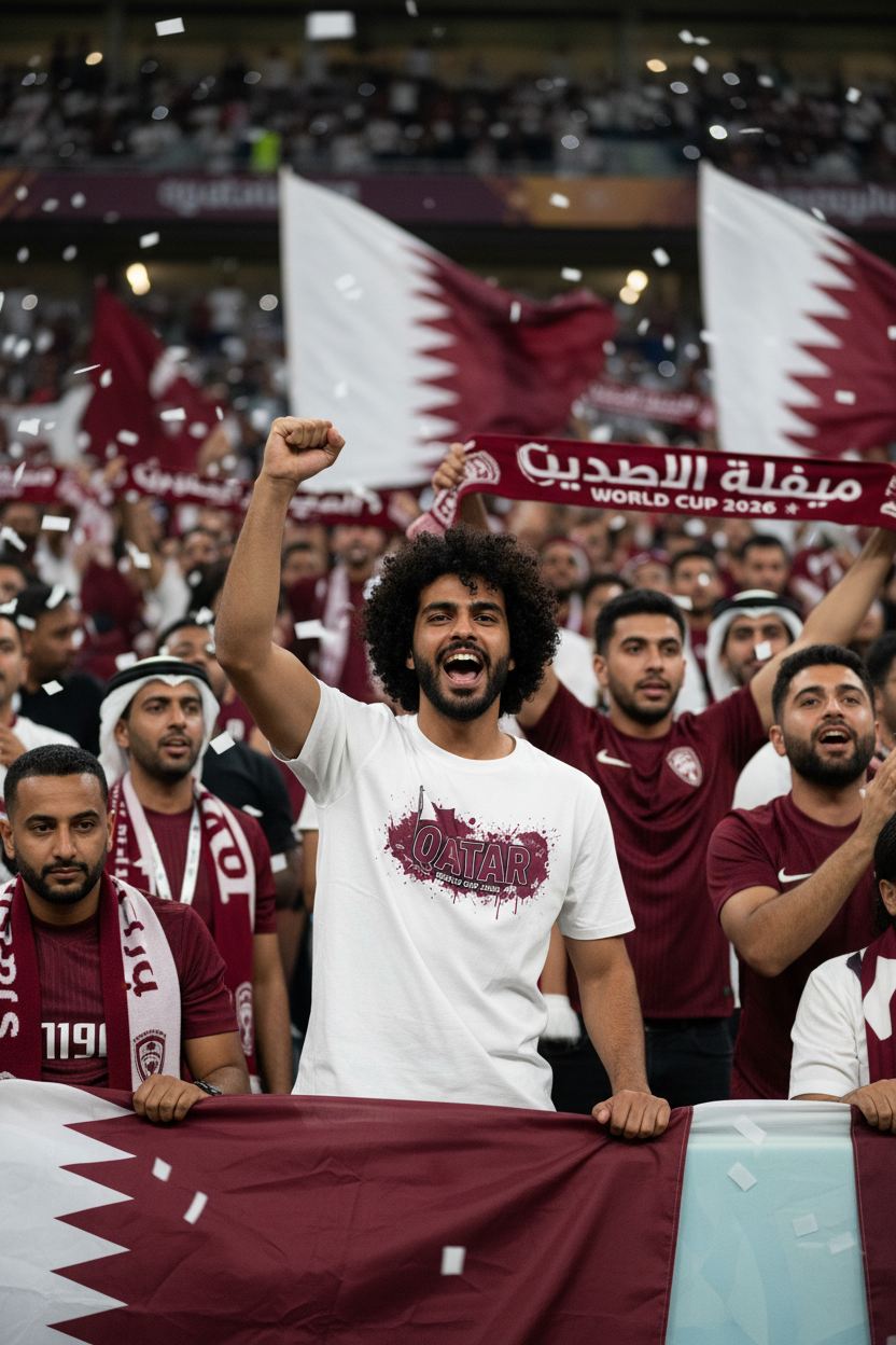 Qatar World Cup 2026 T-Shirt - Bold Graffiti Flag Design by StayClothed.com