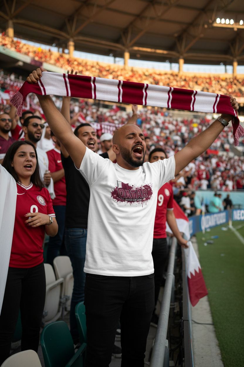 Qatar World Cup 2026 T-Shirt - Bold Graffiti Flag Design by StayClothed.com