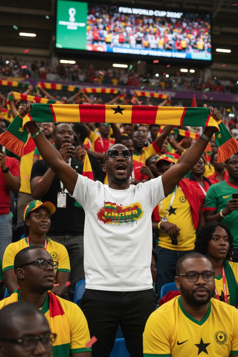 Ghana World Cup 2026 T-Shirt - Bold Graffiti Flag Design by StayClothed.com