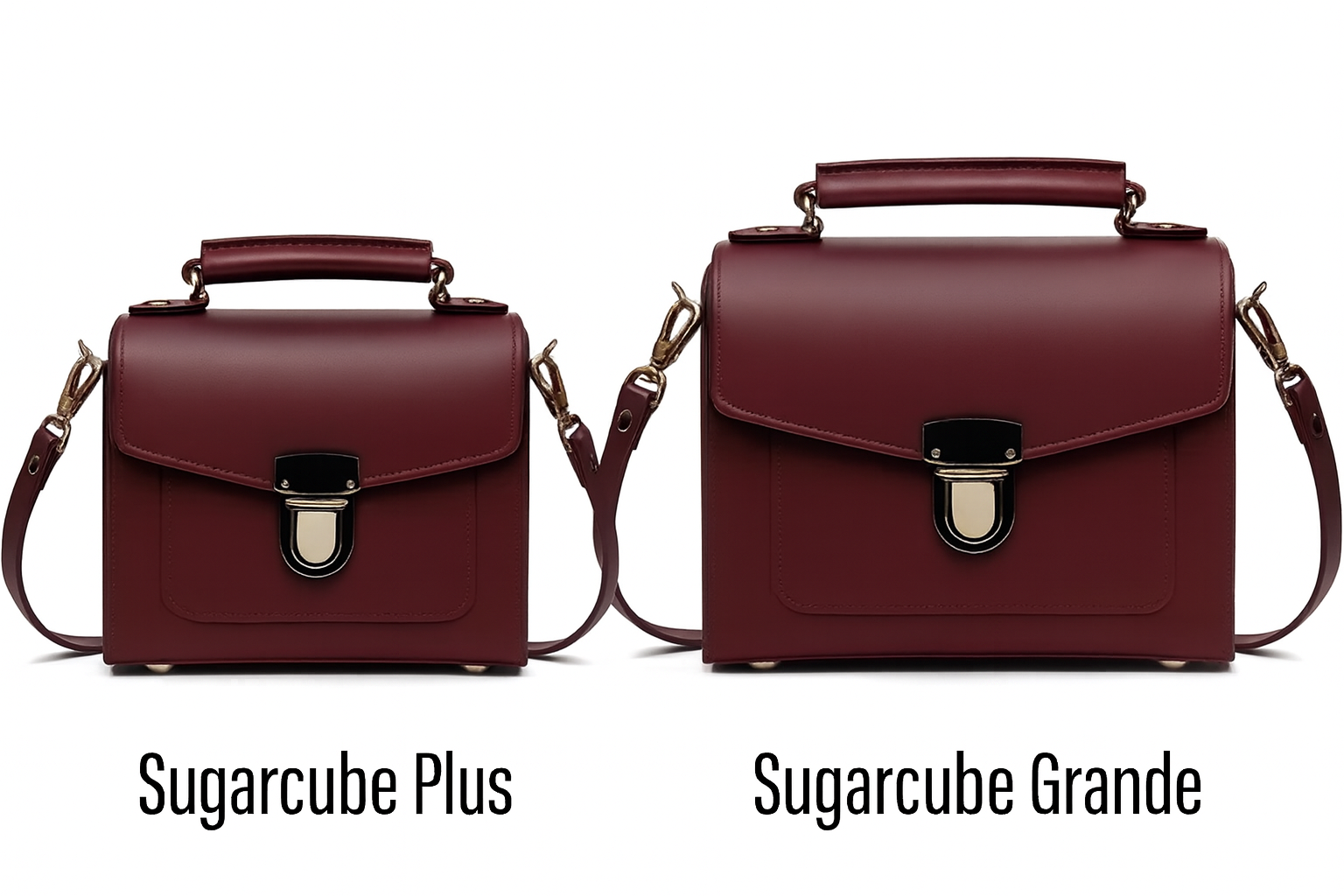 Zatchels Marsala Red Sugarcube handbag size guide view