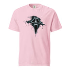 Blossom T-shirt featuring a central black melting ghost skull graphic with hollow eyes, an open mouth and dripping edges