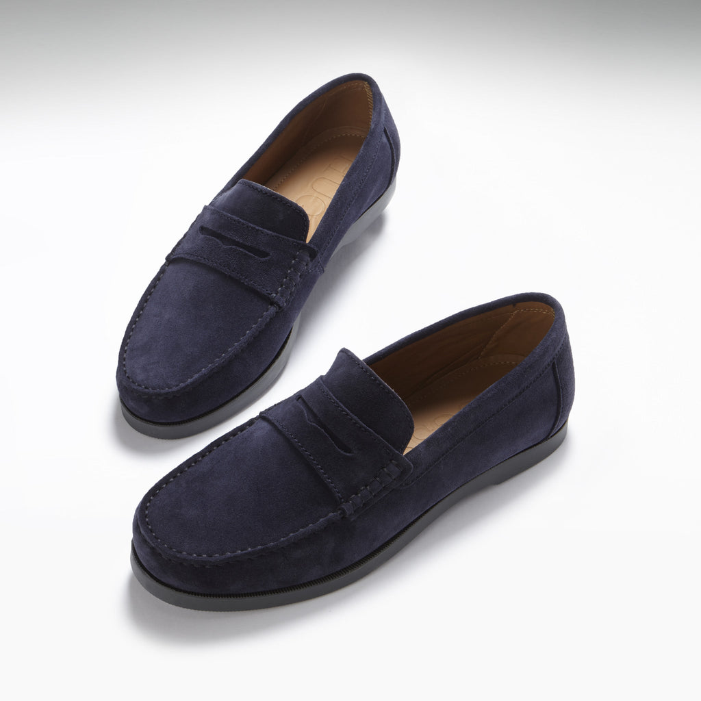 Hugs & Co Mens Boat Loafers Navy Blue Suede