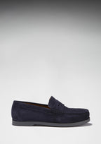 Hugs & Co Mens Boat Loafers Navy Blue Suede