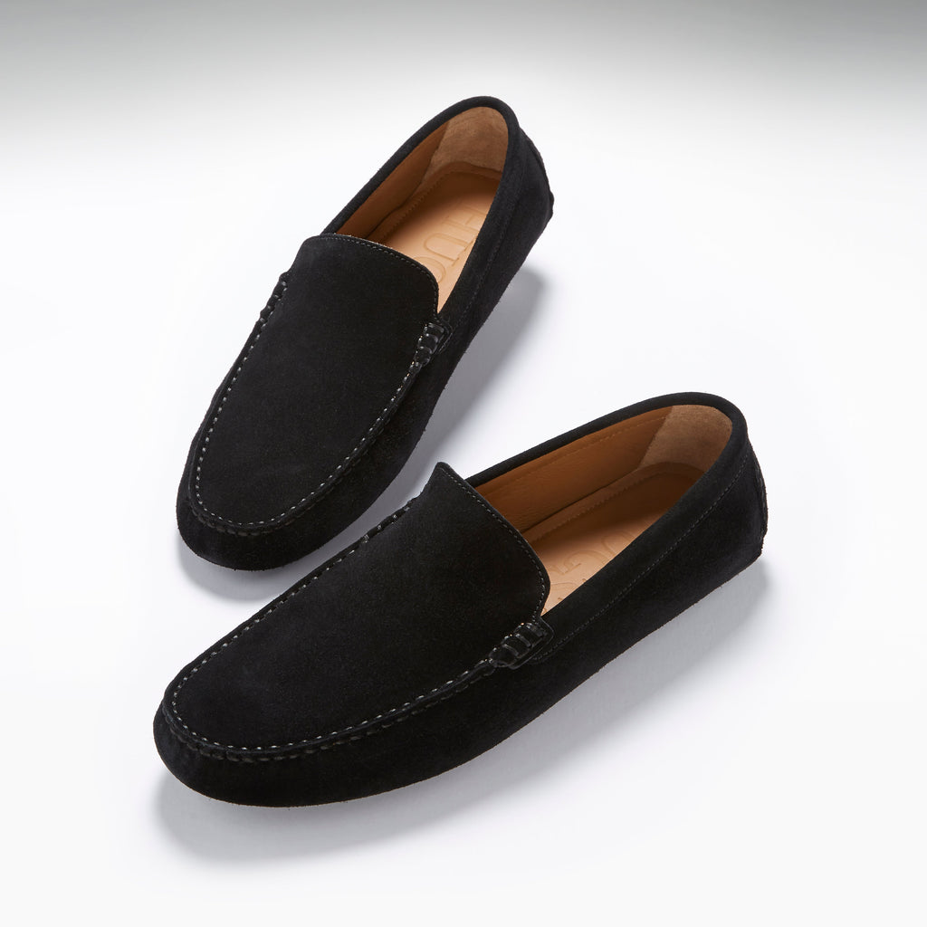Hugs & Co Mens Driving Loafers Black Suede