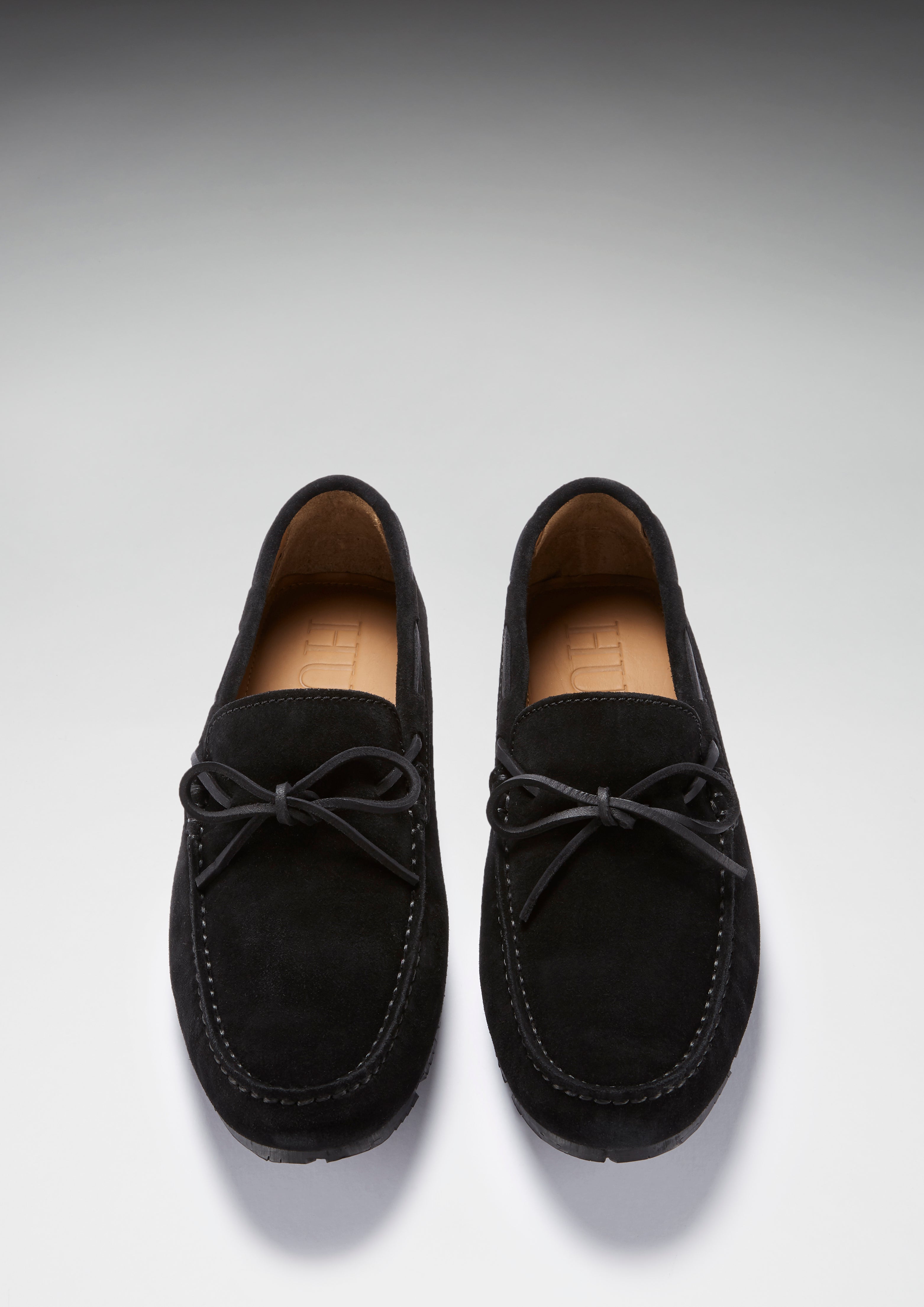 Hugs & Co Mens Tyre Sole Laced Driving Loafers Black Suede