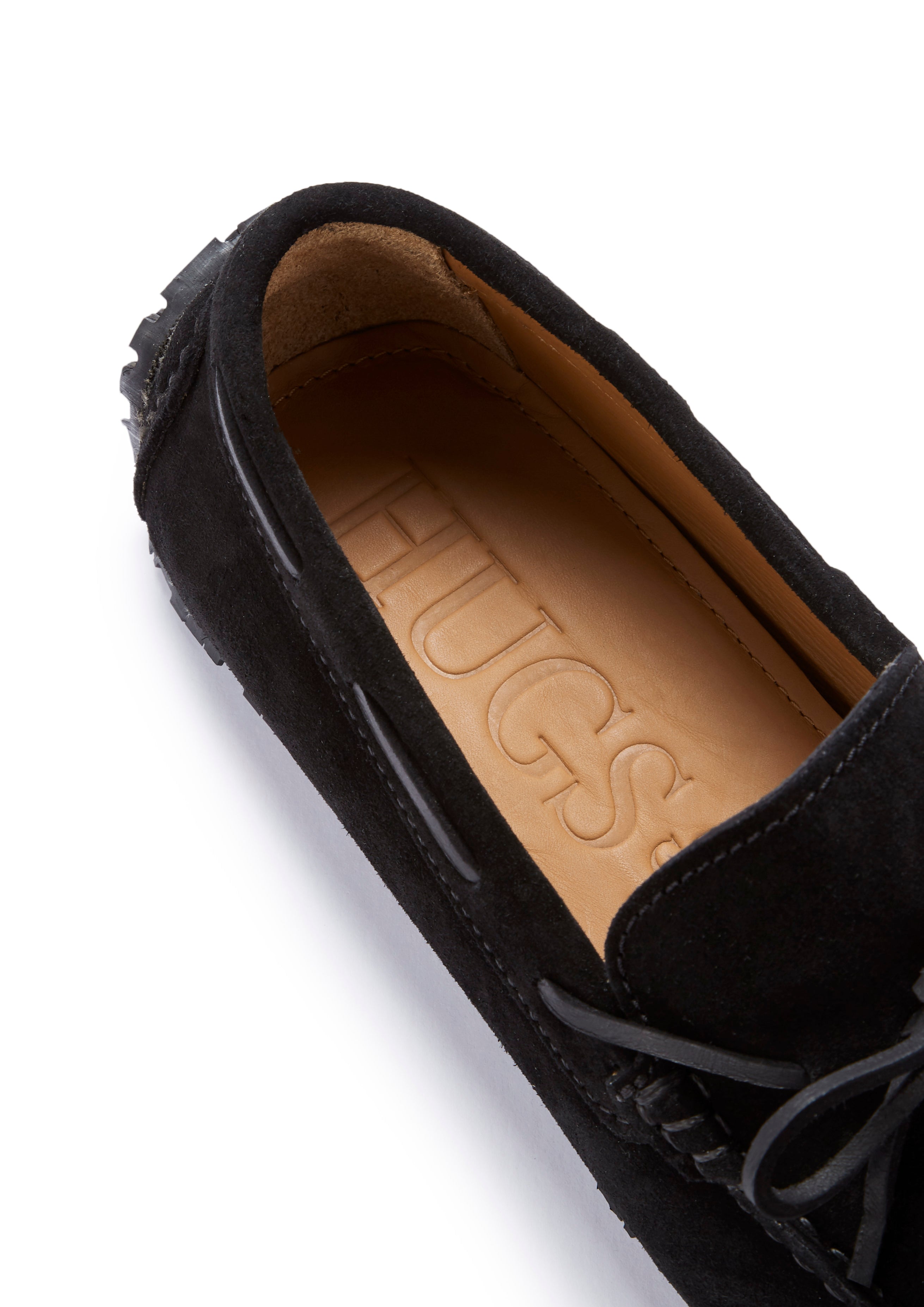 Hugs & Co Mens Tyre Sole Laced Driving Loafers Black Suede