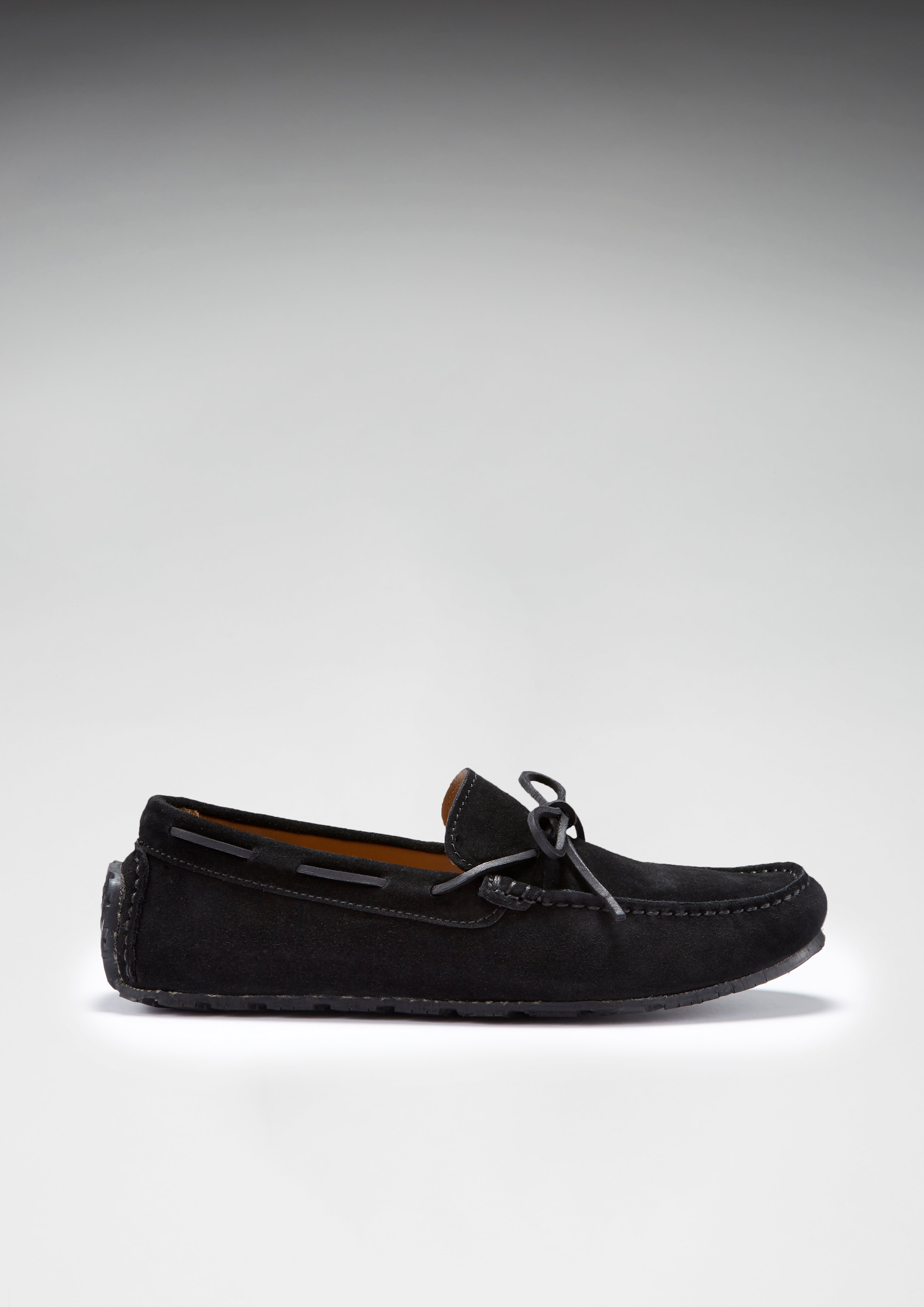 Hugs & Co Mens Tyre Sole Laced Driving Loafers Black Suede