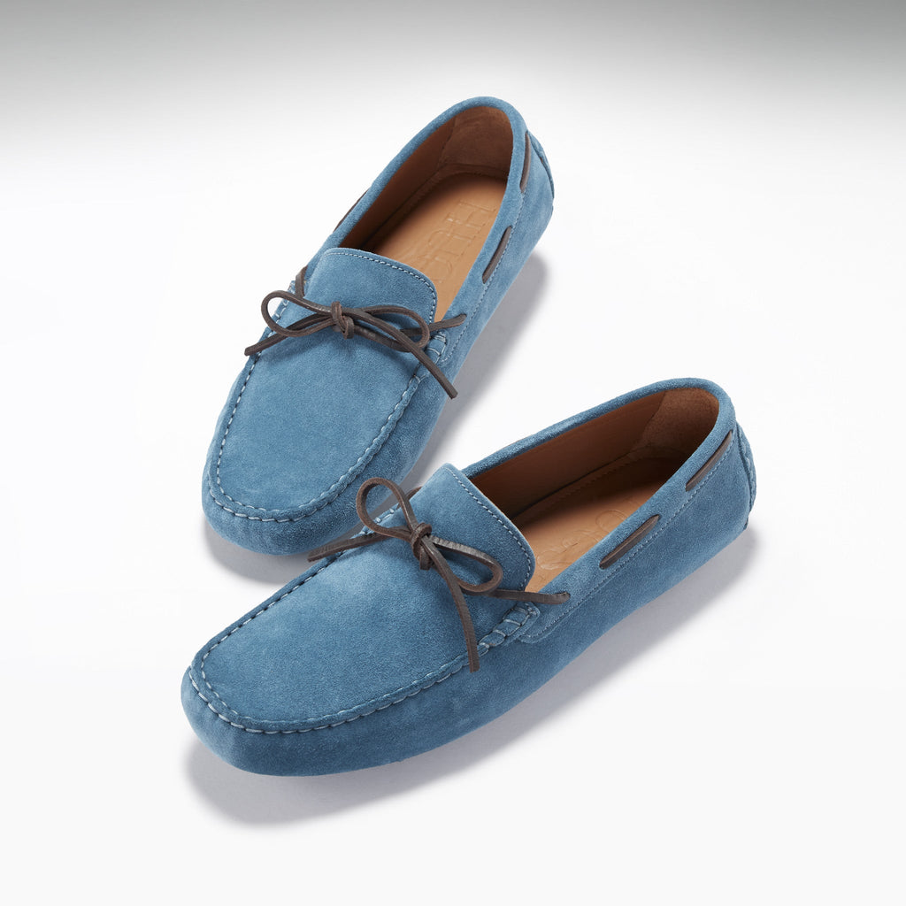Hugs & Co Mens Laced Driving Loafers Petrol Blue Suede