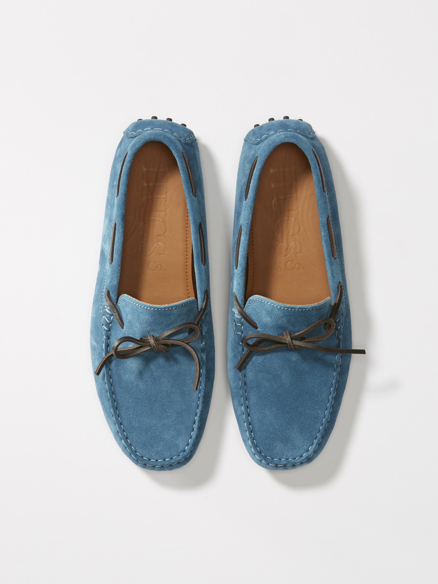 Hugs & Co Mens Laced Driving Loafers Petrol Blue Suede