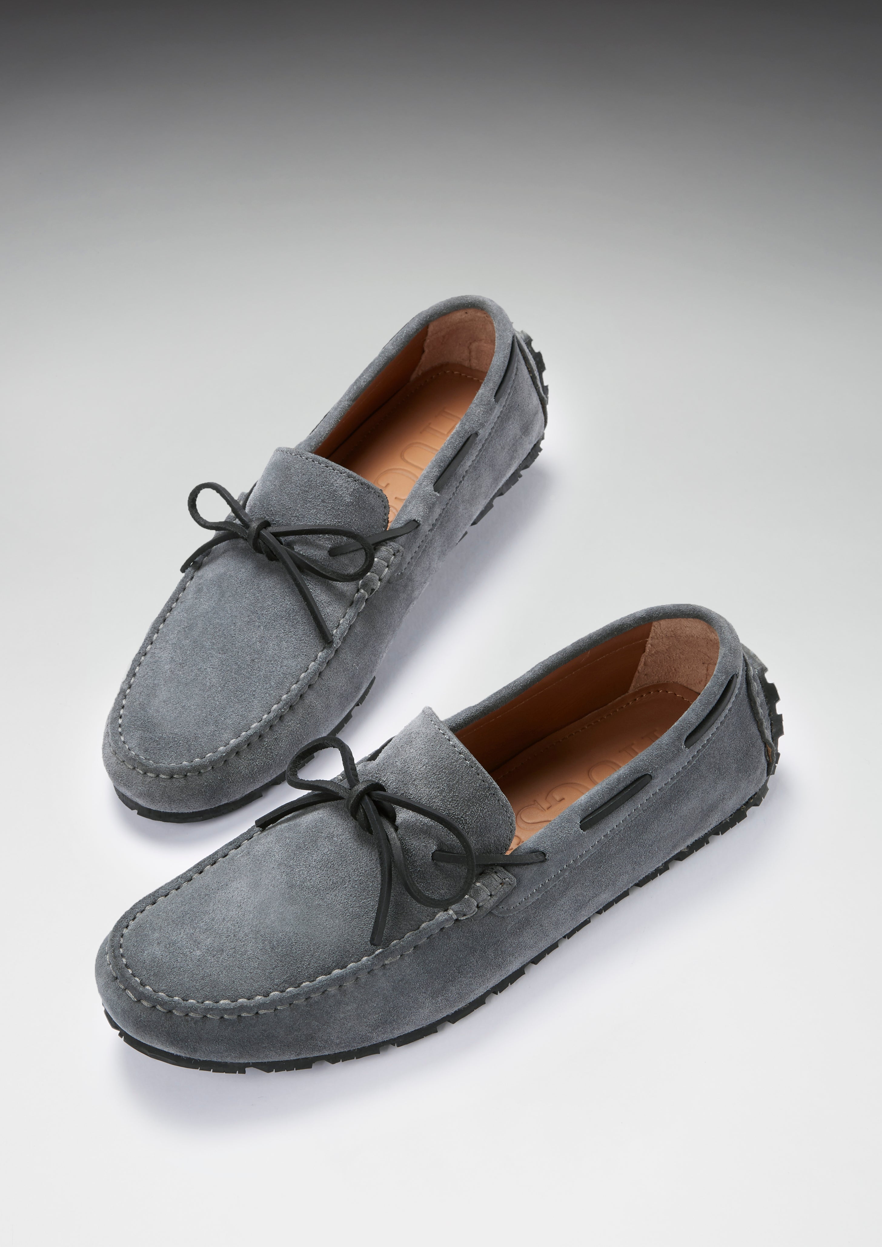 Hugs & Co Mens Tyre Sole Laced Driving Loafers Slate Grey Suede