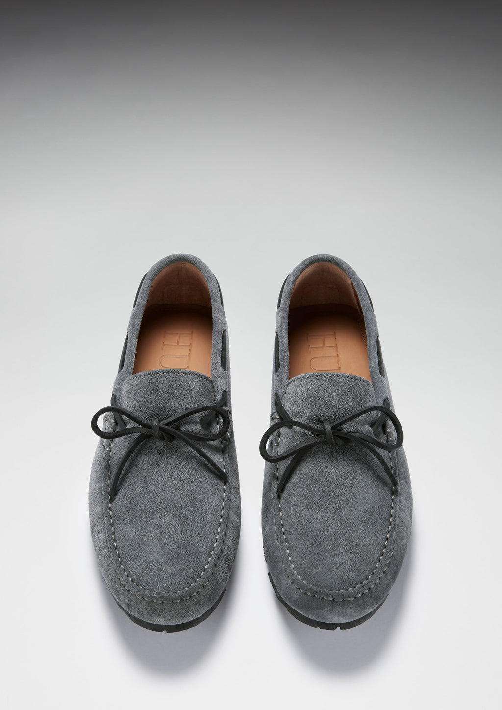 Hugs & Co Mens Tyre Sole Laced Driving Loafers Slate Grey Suede