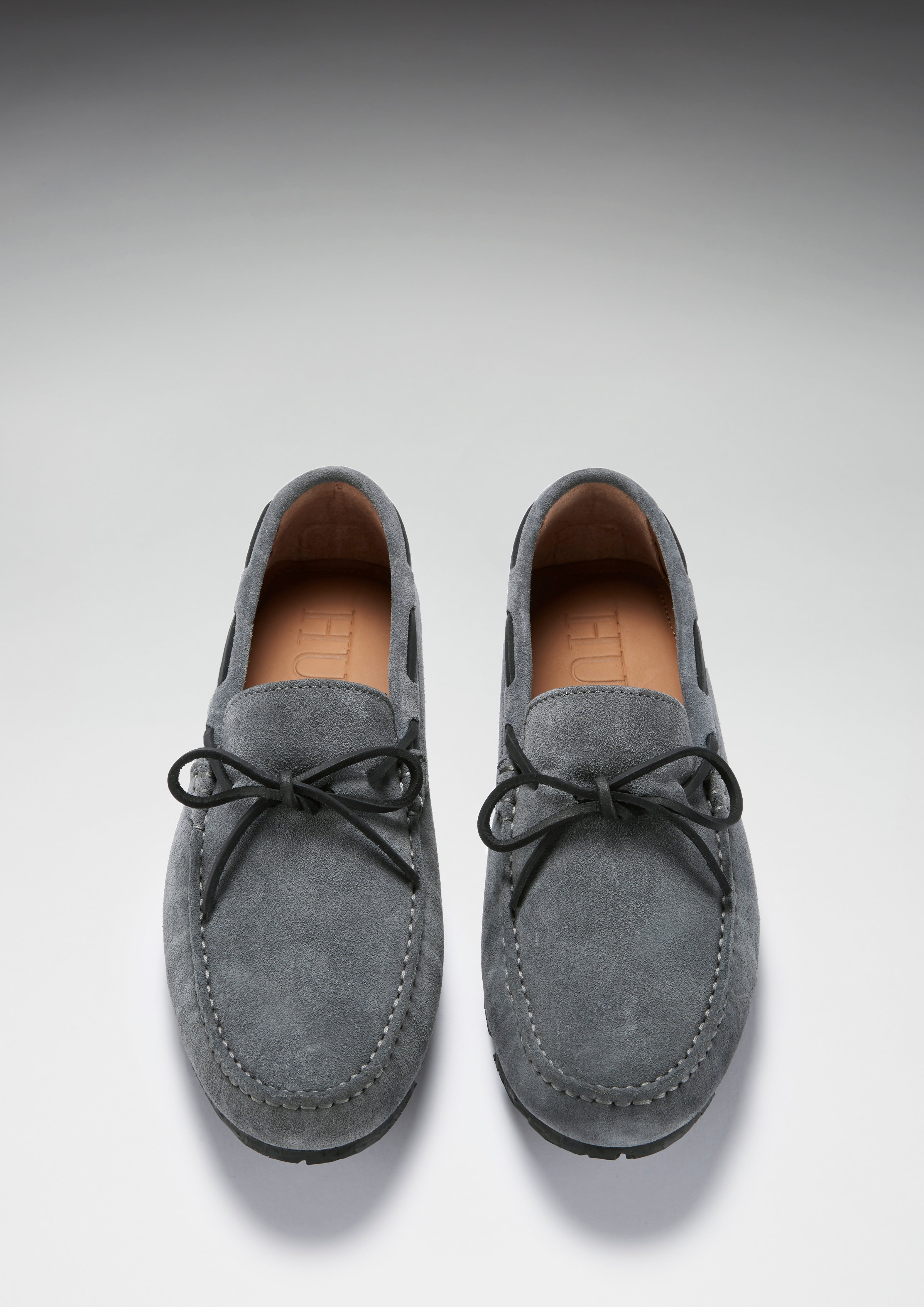 Hugs & Co Mens Tyre Sole Laced Driving Loafers Slate Grey Suede