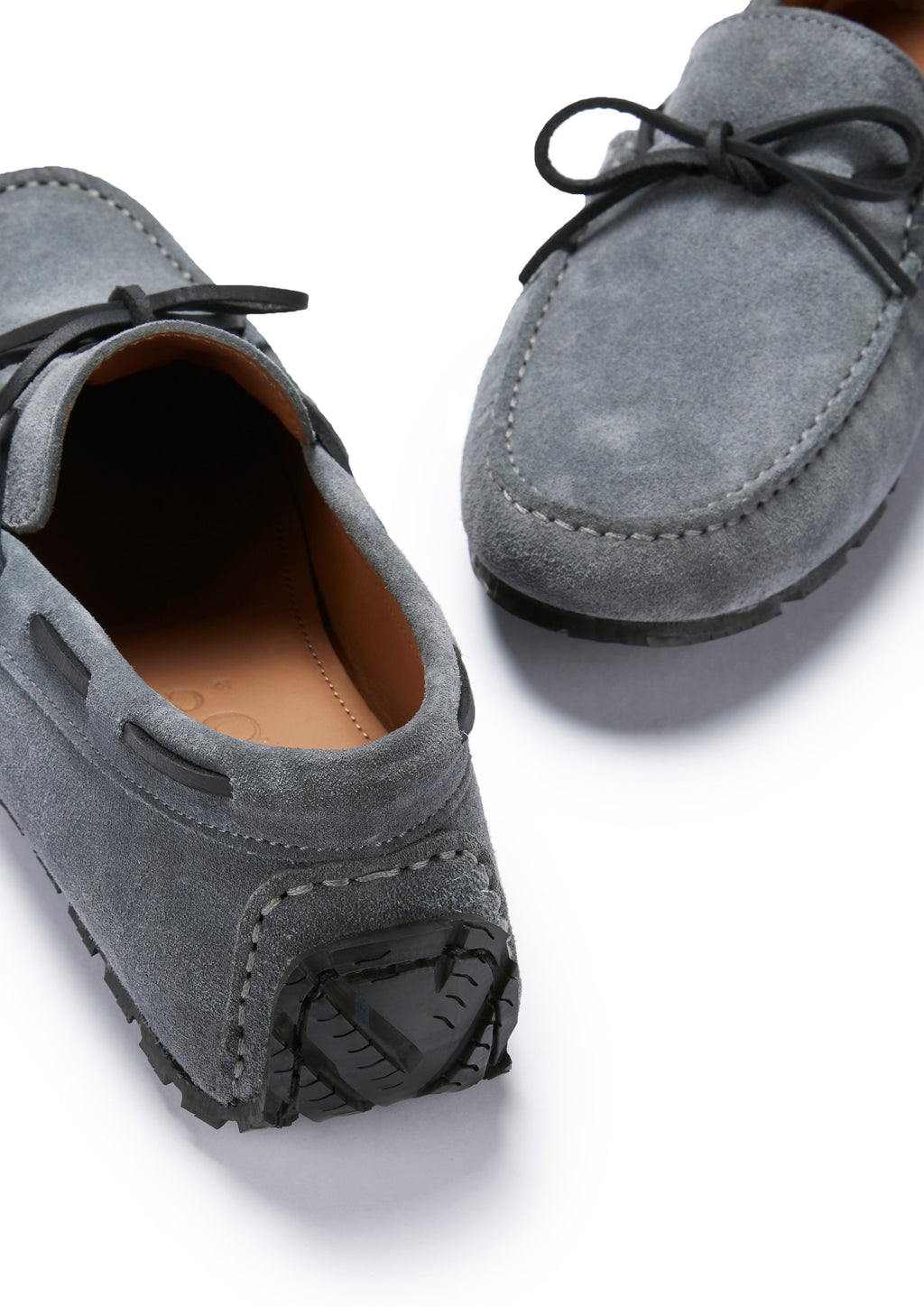 Hugs & Co Mens Tyre Sole Laced Driving Loafers Slate Grey Suede