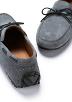Hugs & Co Mens Tyre Sole Laced Driving Loafers Slate Grey Suede