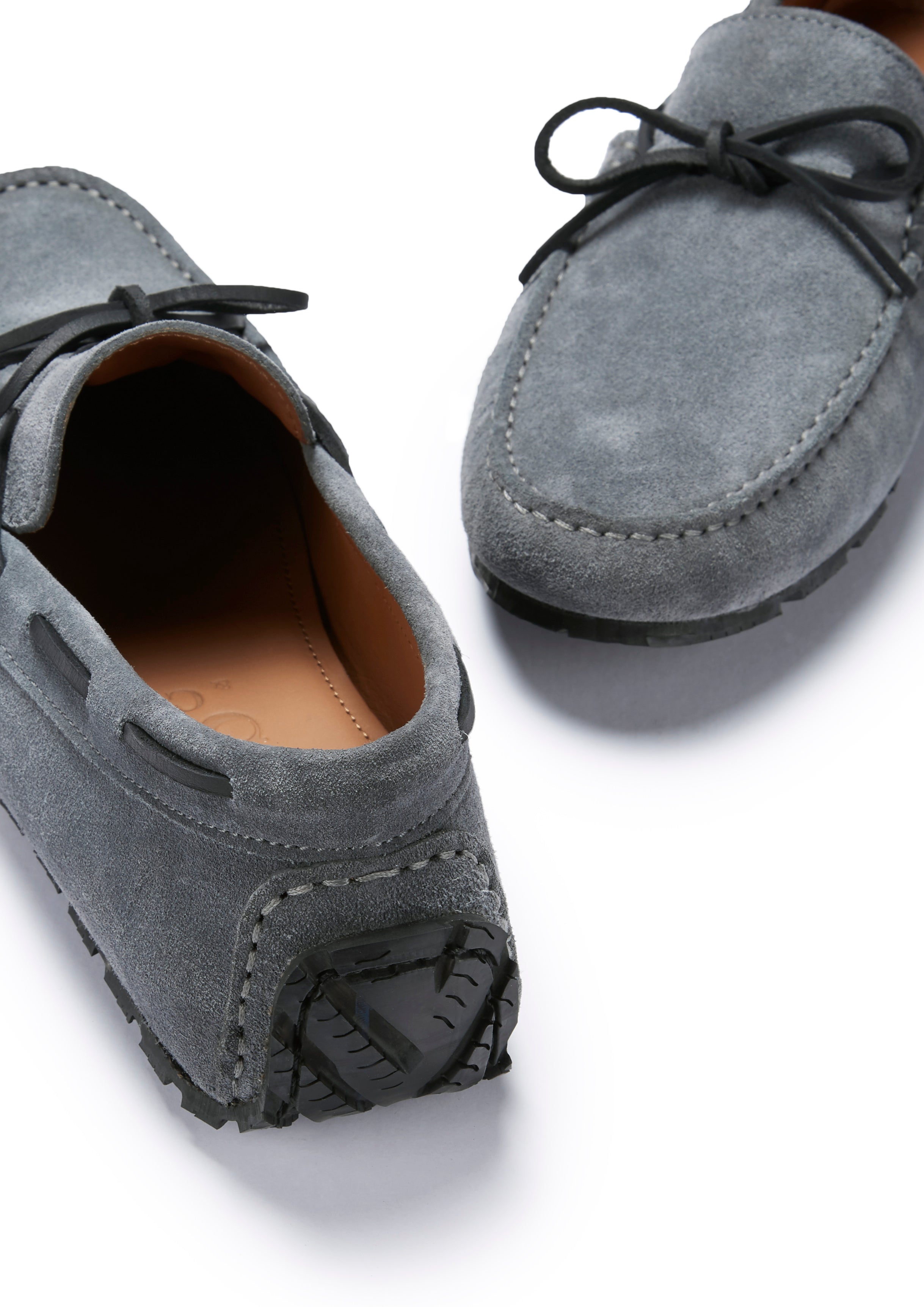 Hugs & Co Mens Tyre Sole Laced Driving Loafers Slate Grey Suede