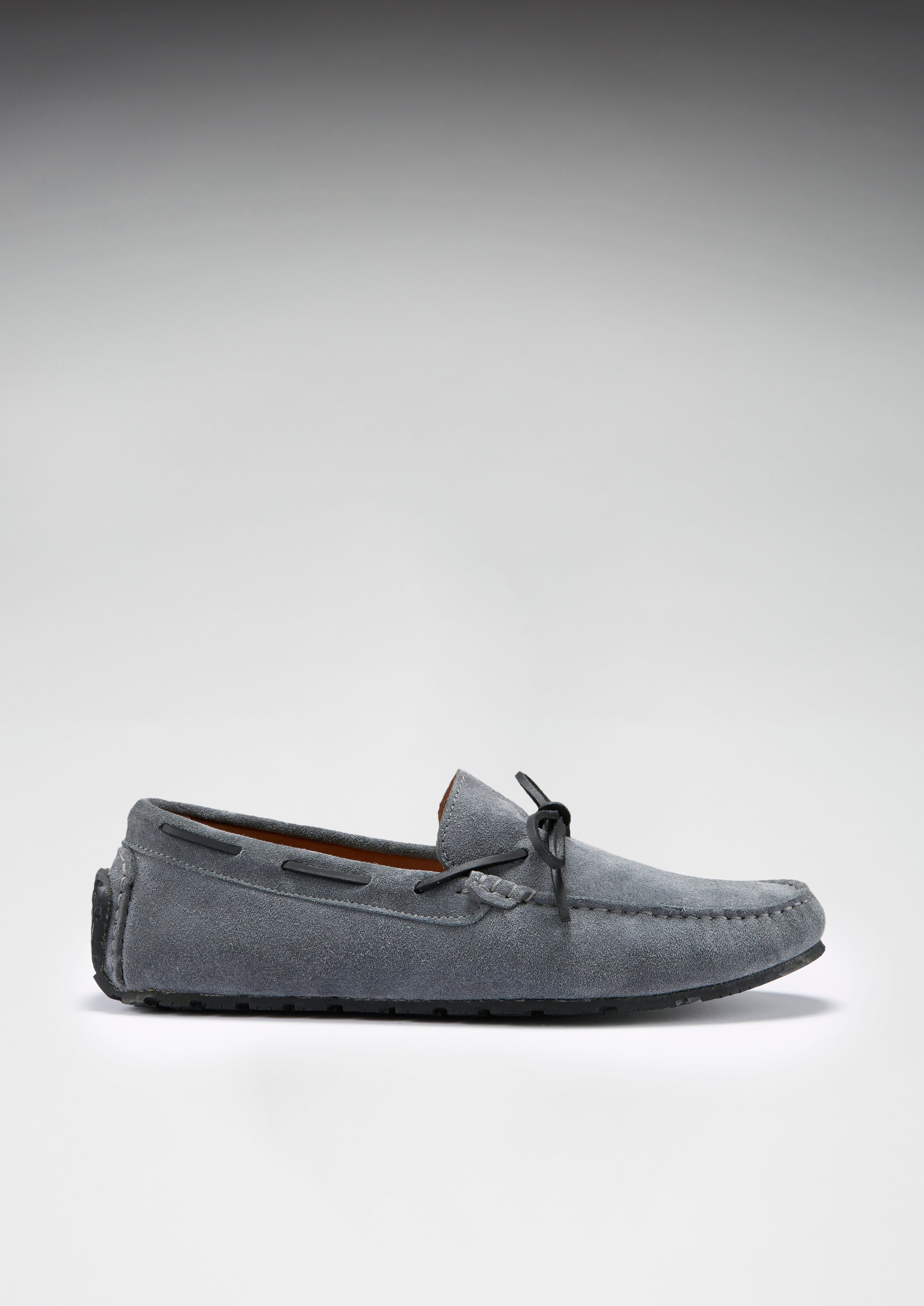 Hugs & Co Mens Tyre Sole Laced Driving Loafers Slate Grey Suede
