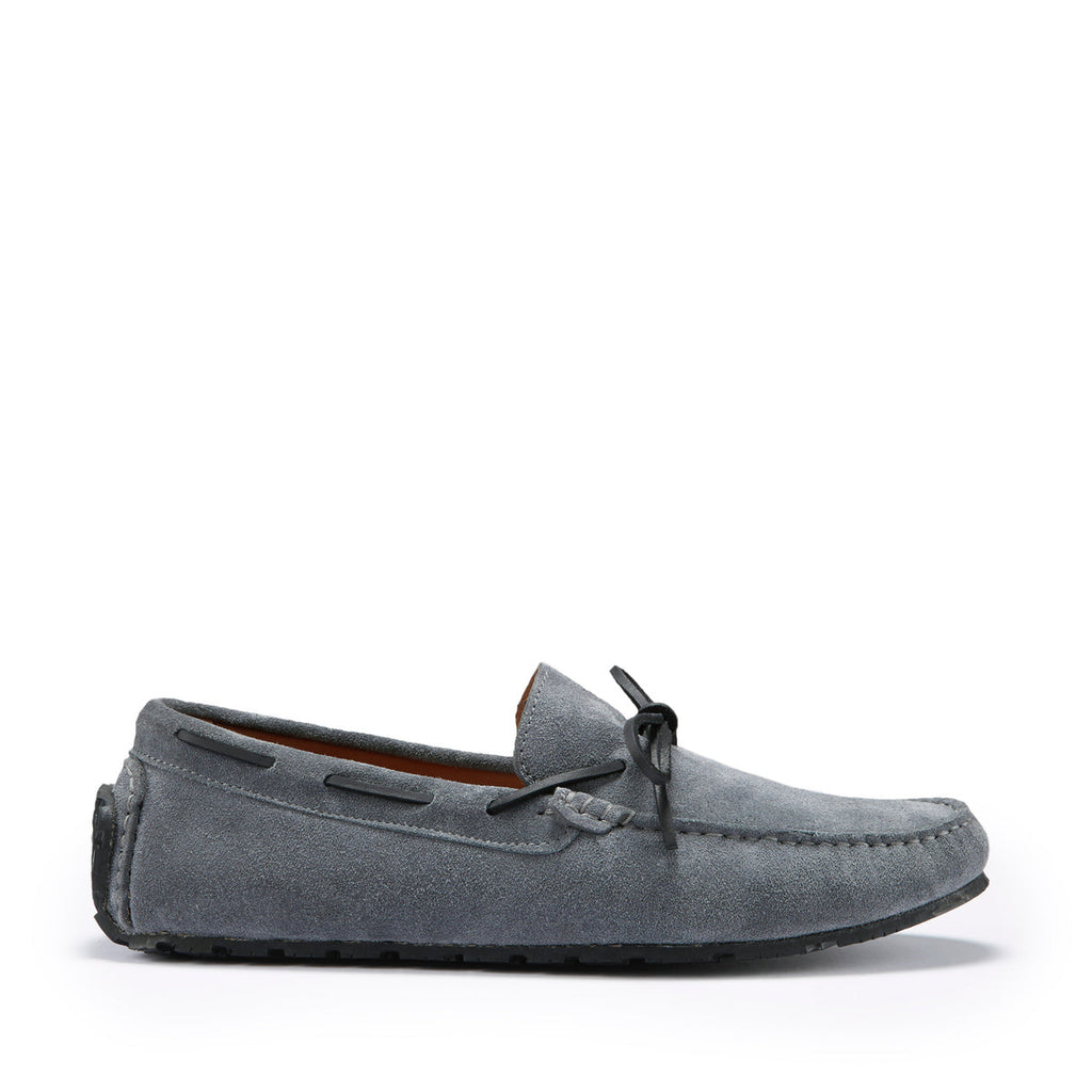 Hugs & Co Mens Tyre Sole Laced Driving Loafers Slate Grey Suede
