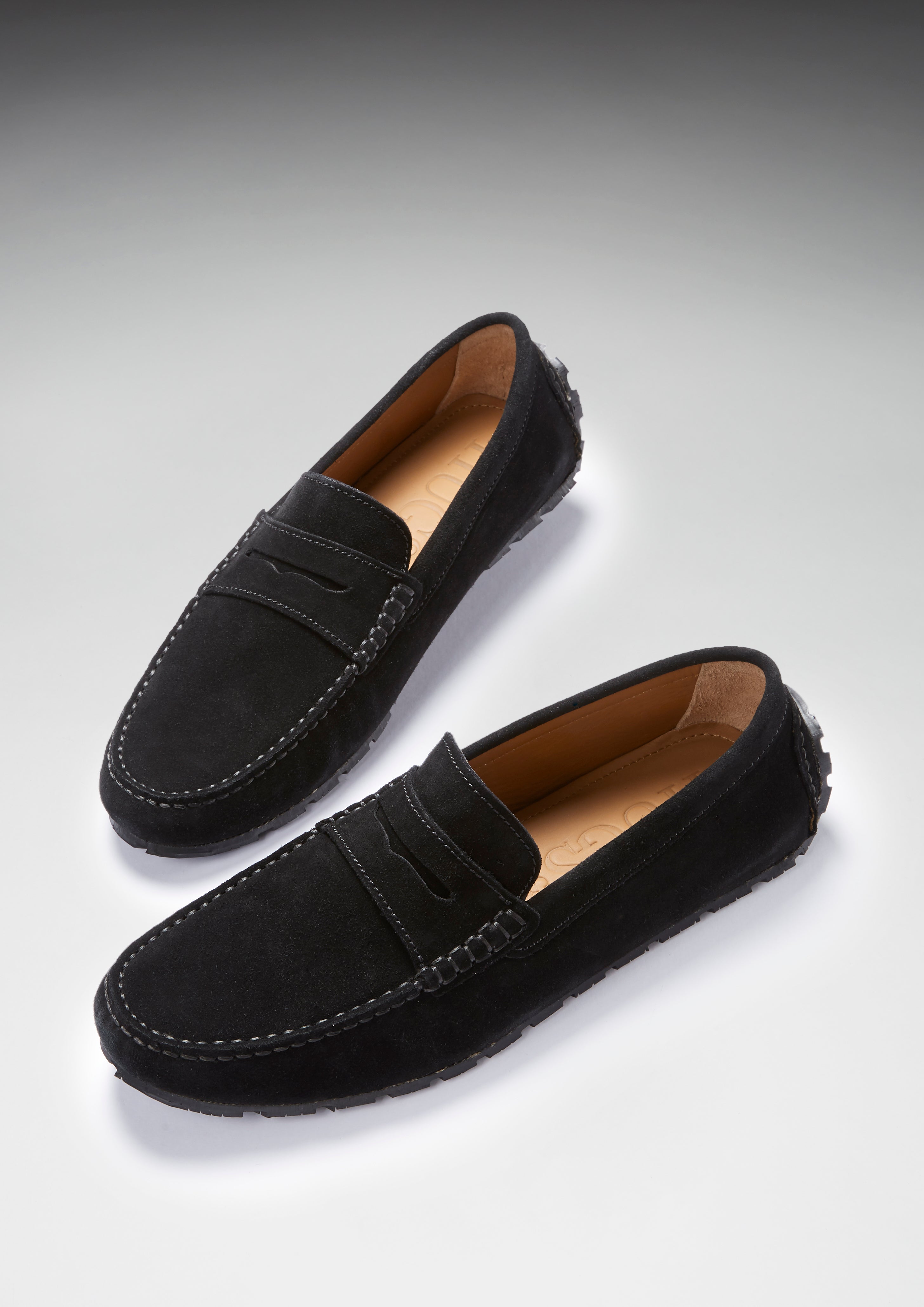 Hugs & Co Mens Tyre Sole Penny Driving Loafers Black Suede
