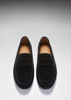 Hugs & Co Mens Tyre Sole Penny Driving Loafers Black Suede
