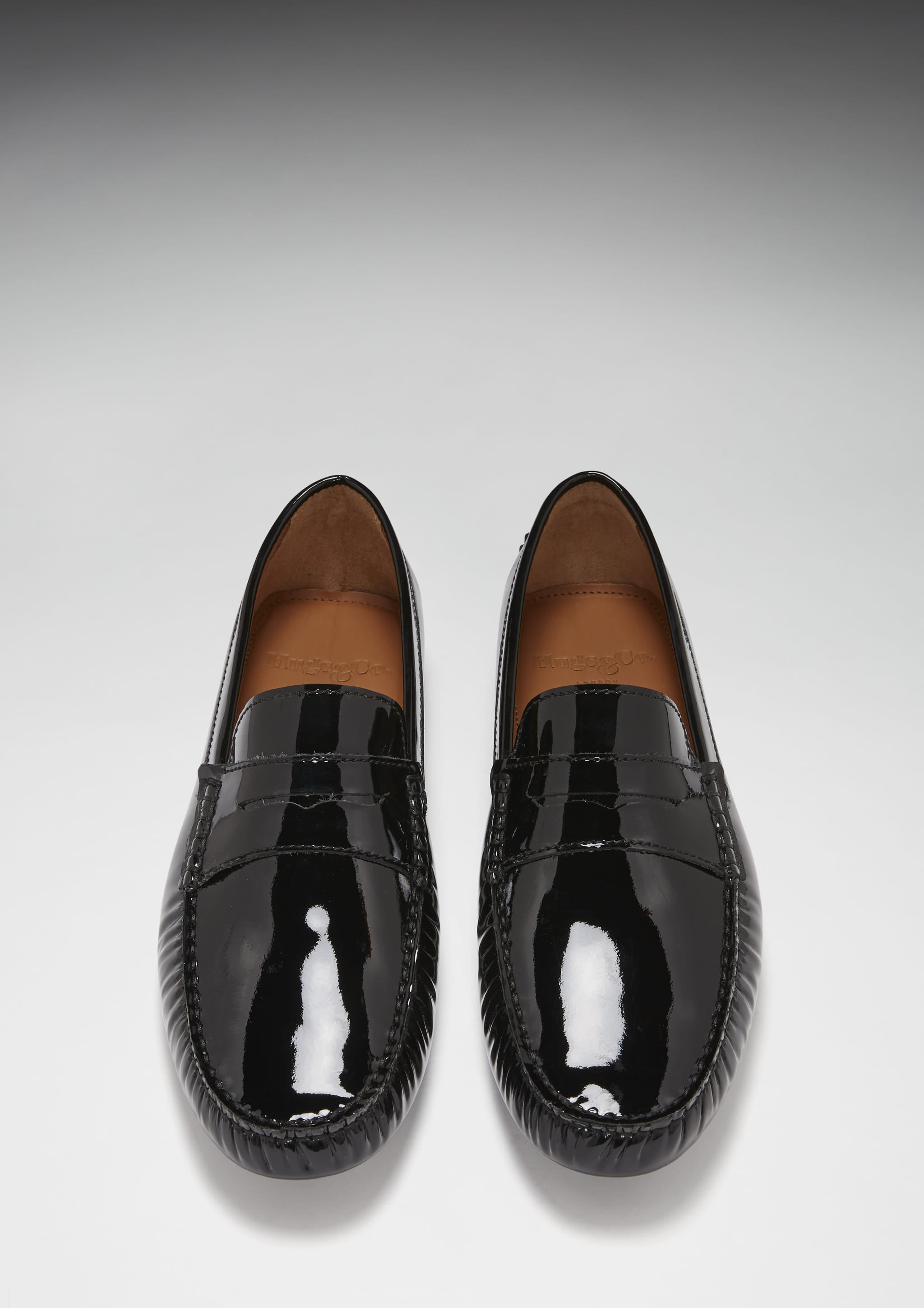 Hugs & Co Mens Penny Driving Loafers Black Patent Leather