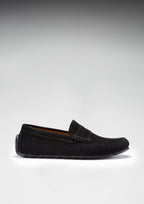 Hugs & Co Mens Tyre Sole Penny Driving Loafers Black Suede