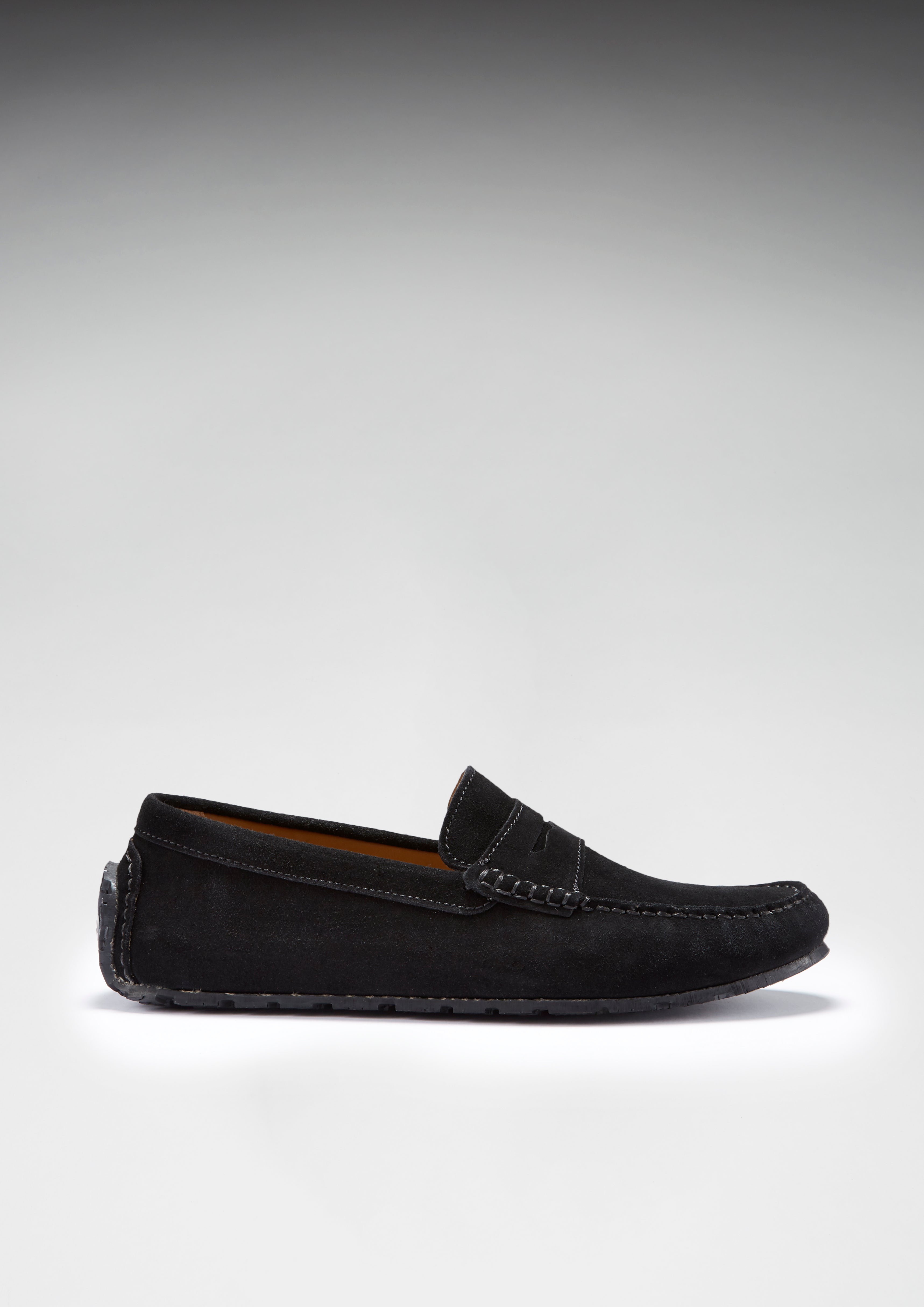 Hugs & Co Mens Tyre Sole Penny Driving Loafers Black Suede