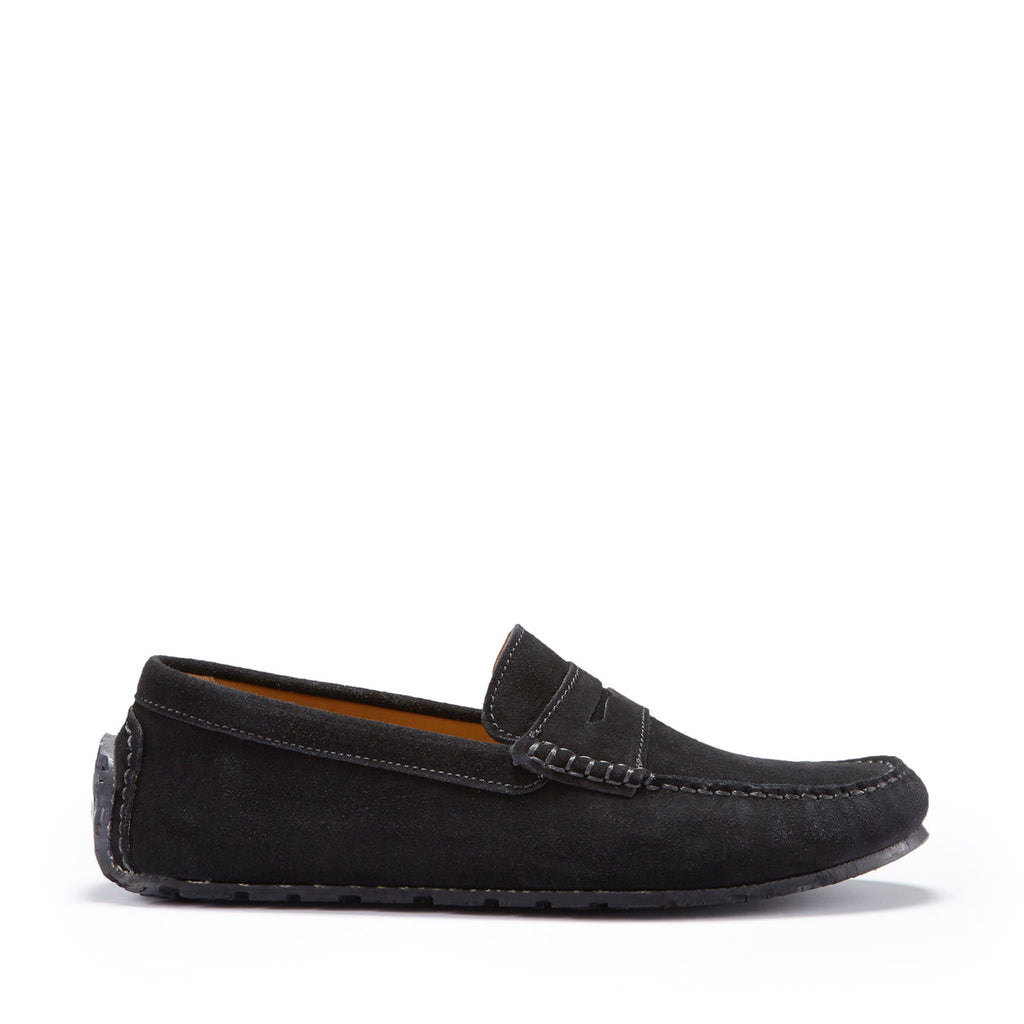 Hugs & Co Mens Tyre Sole Penny Driving Loafers Black Suede