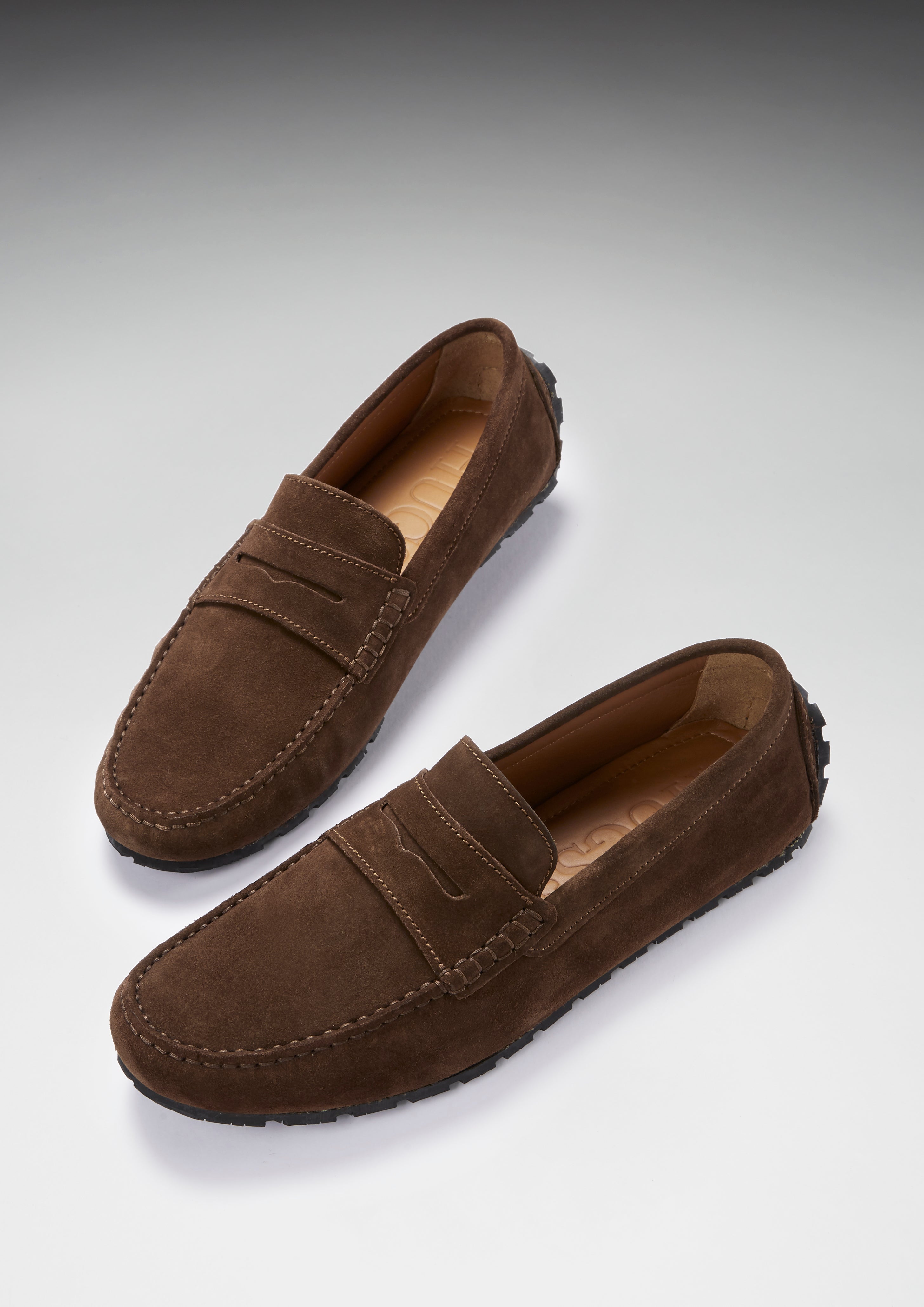 Hugs & Co Mens Tyre Sole Penny Driving Loafers Brown Suede