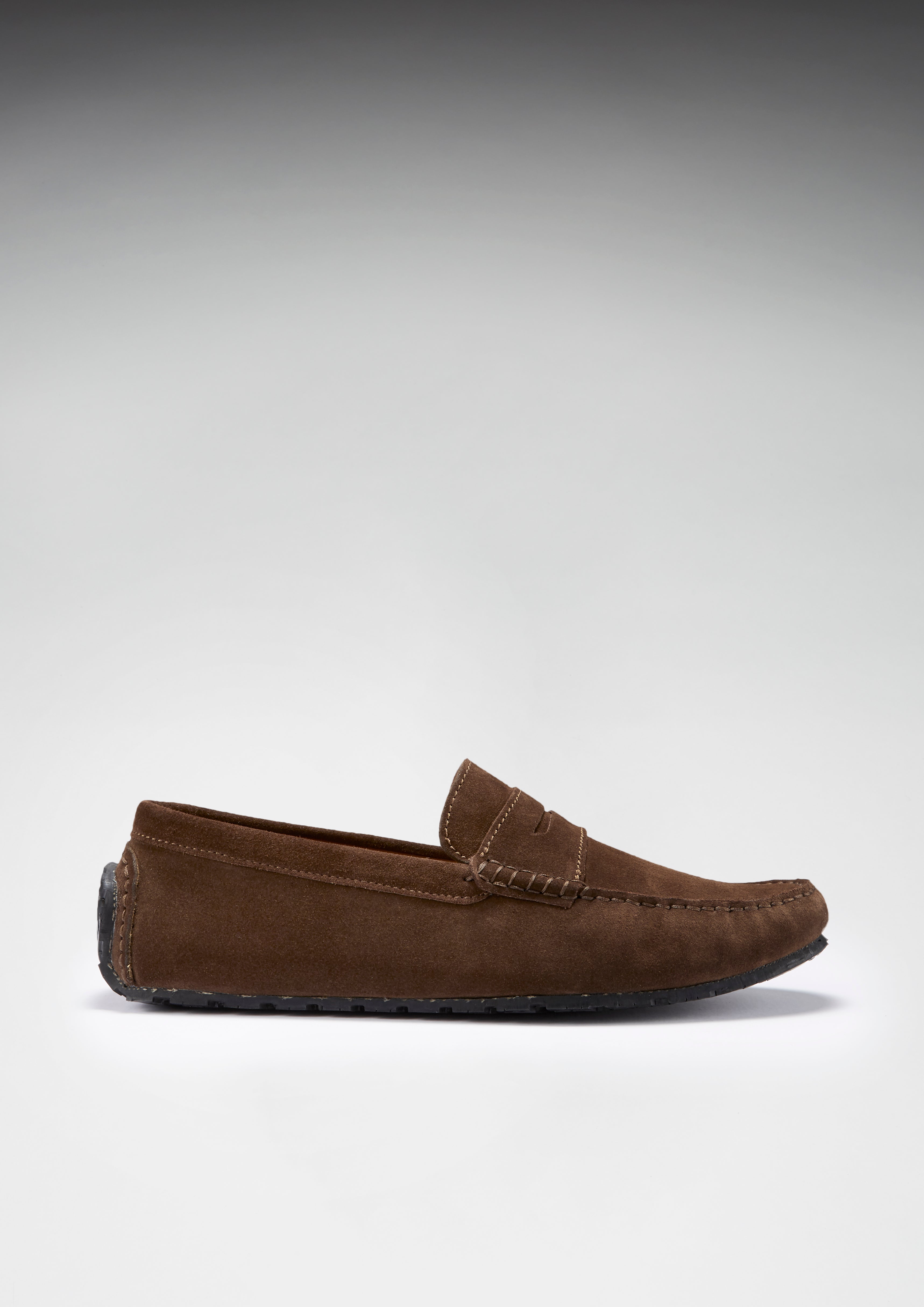 Hugs & Co Mens Tyre Sole Penny Driving Loafers Brown Suede