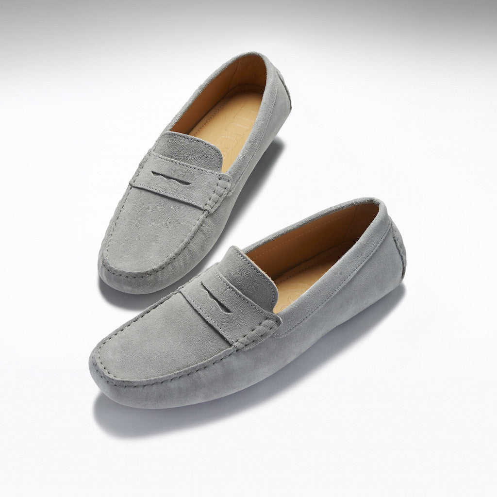 Hugs & Co Mens Penny Driving Loafers Dove Grey Suede