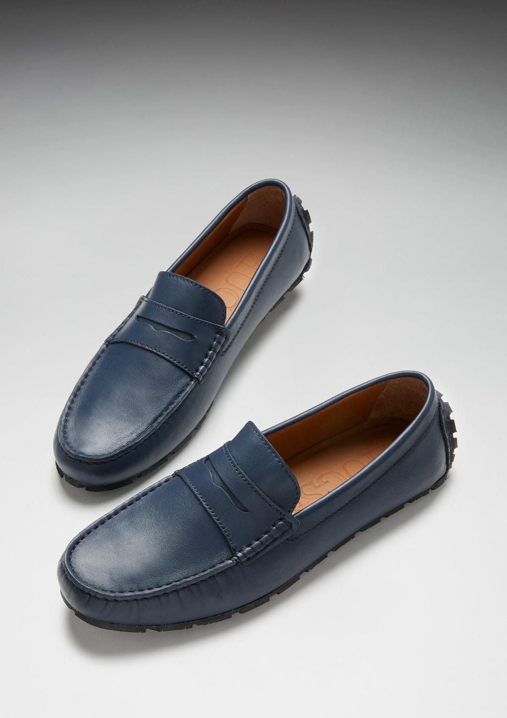 Hugs & Co Mens Tyre Sole Penny Driving Loafers French Navy Leather