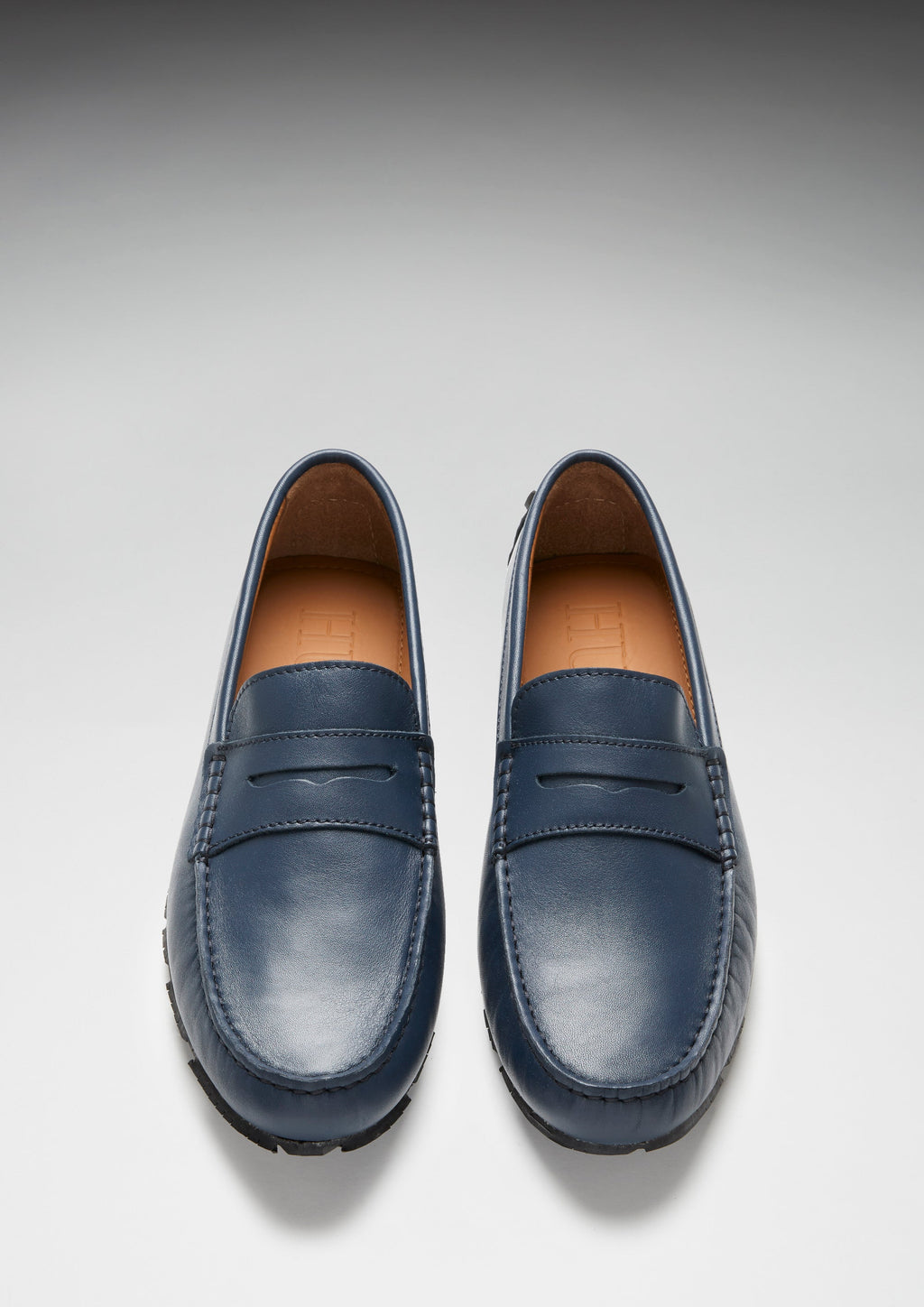 Hugs & Co Mens Tyre Sole Penny Driving Loafers French Navy Leather