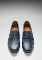 Hugs & Co Mens Tyre Sole Penny Driving Loafers French Navy Leather