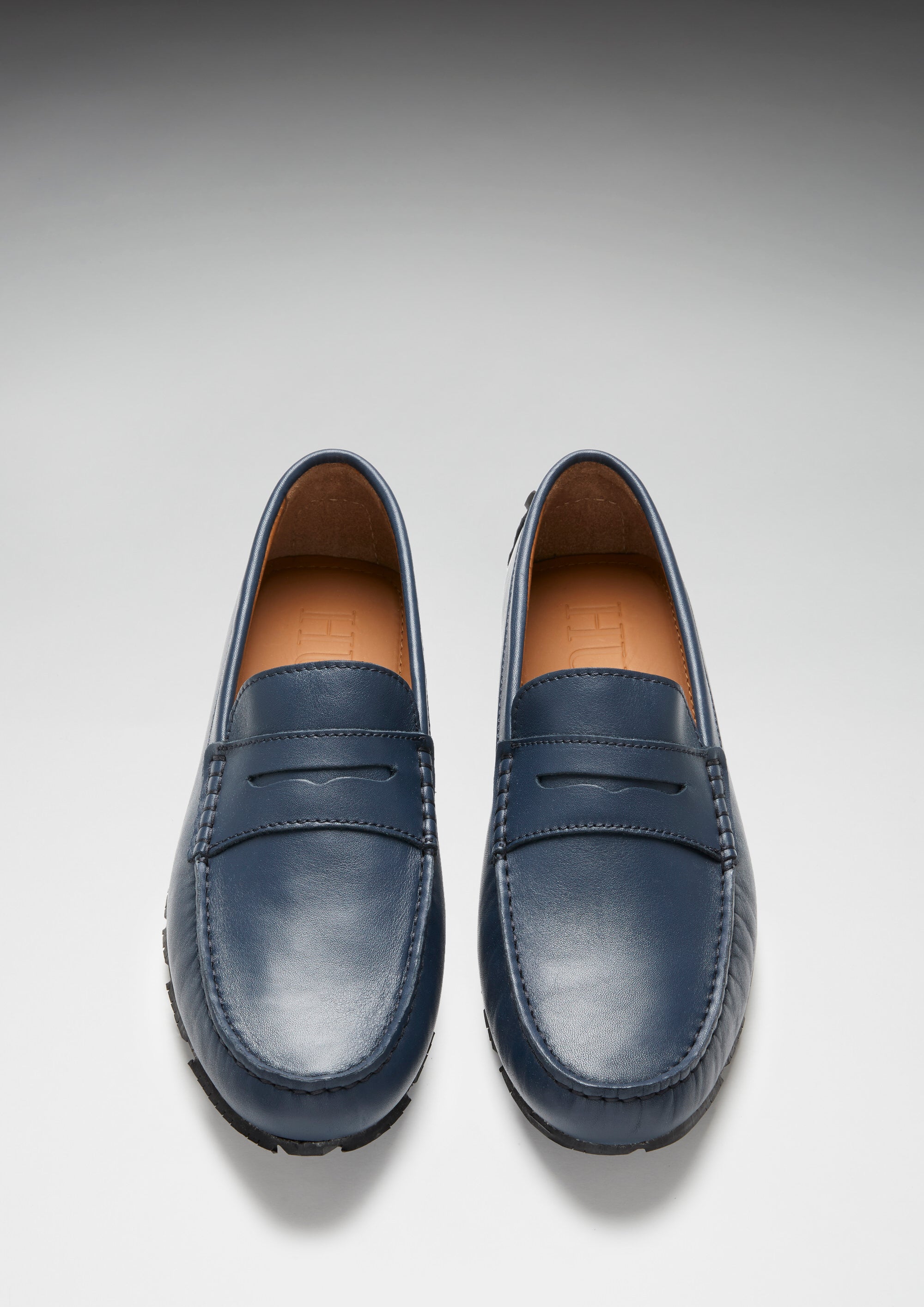 Hugs & Co Mens Tyre Sole Penny Driving Loafers French Navy Leather