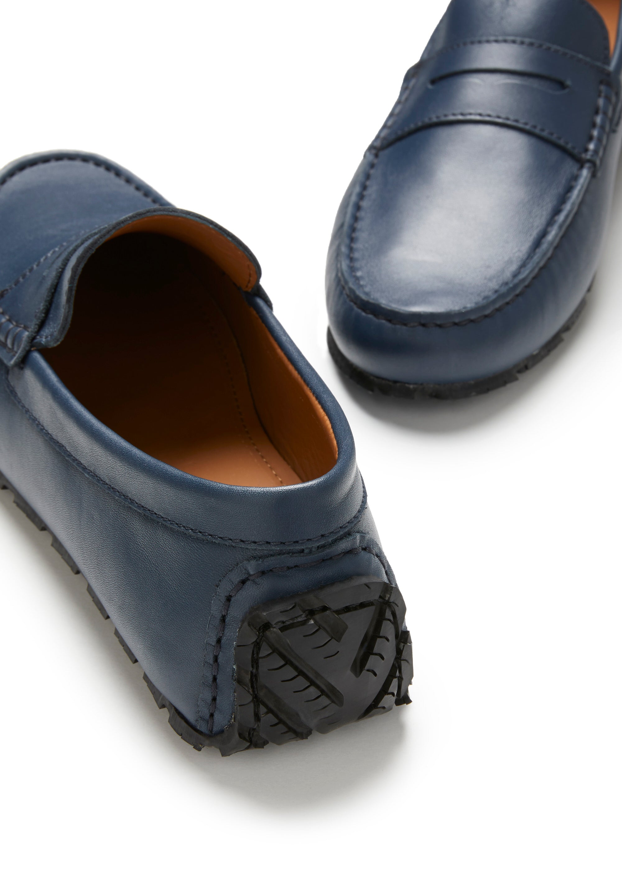 Hugs & Co Mens Tyre Sole Penny Driving Loafers French Navy Leather