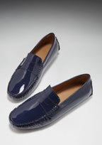 Hugs & Co Mens Penny Driving Loafers Navy Blue Patent Leather