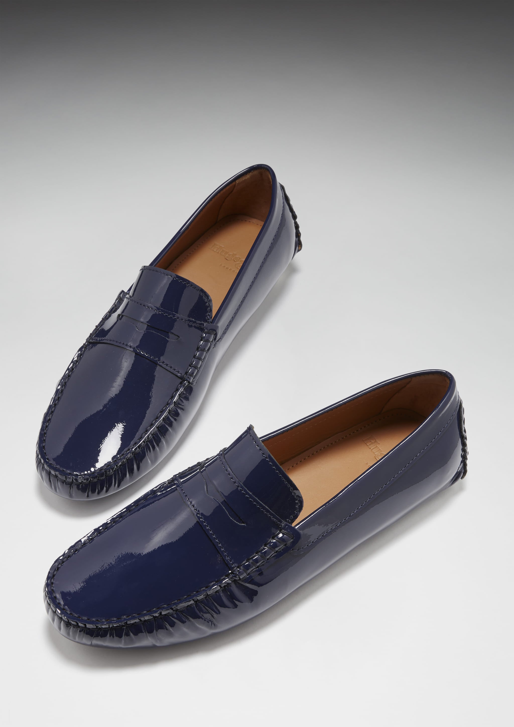 Hugs & Co Mens Penny Driving Loafers Navy Blue Patent Leather