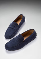 Hugs & Co Mens Tyre Sole Penny Driving Loafers Navy Blue Suede