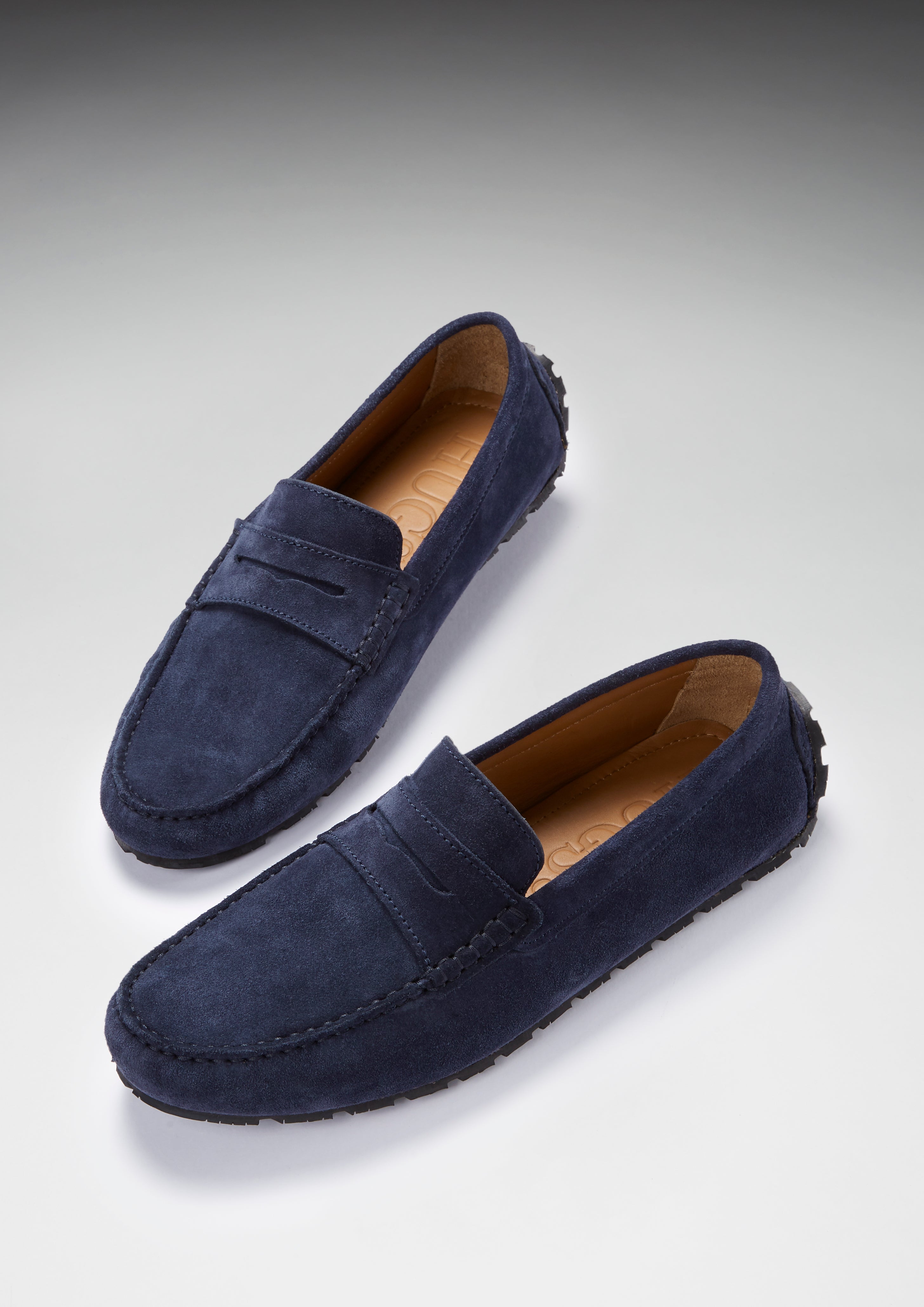 Hugs & Co Mens Tyre Sole Penny Driving Loafers Navy Blue Suede