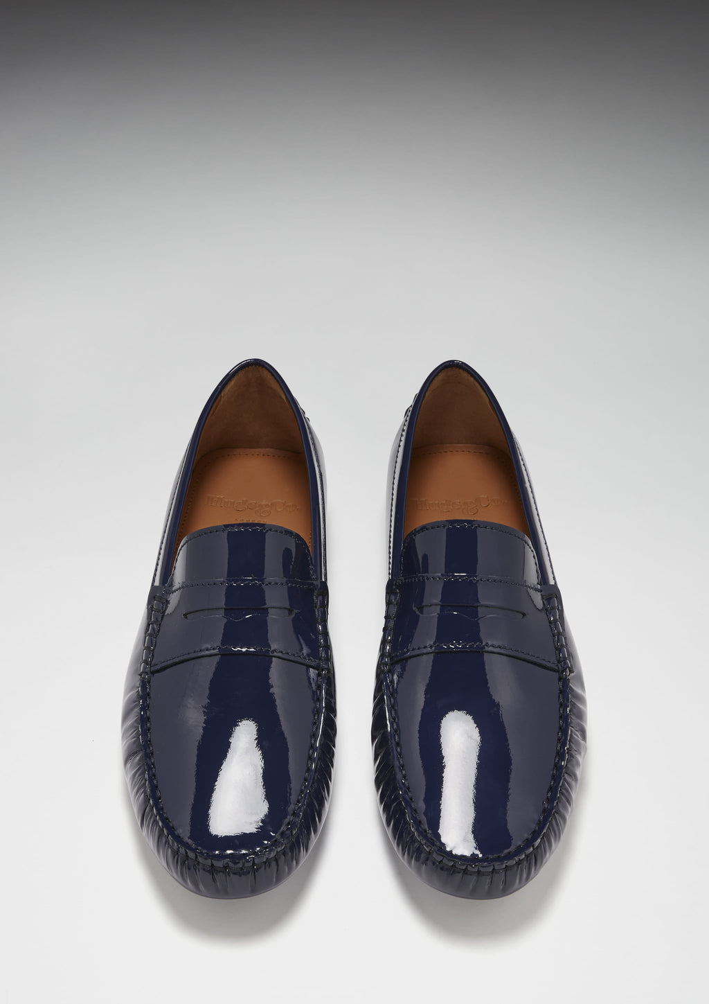 Hugs & Co Mens Penny Driving Loafers Navy Blue Patent Leather