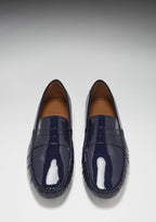 Hugs & Co Mens Penny Driving Loafers Navy Blue Patent Leather