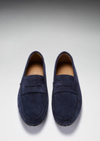 Hugs & Co Mens Tyre Sole Penny Driving Loafers Navy Blue Suede