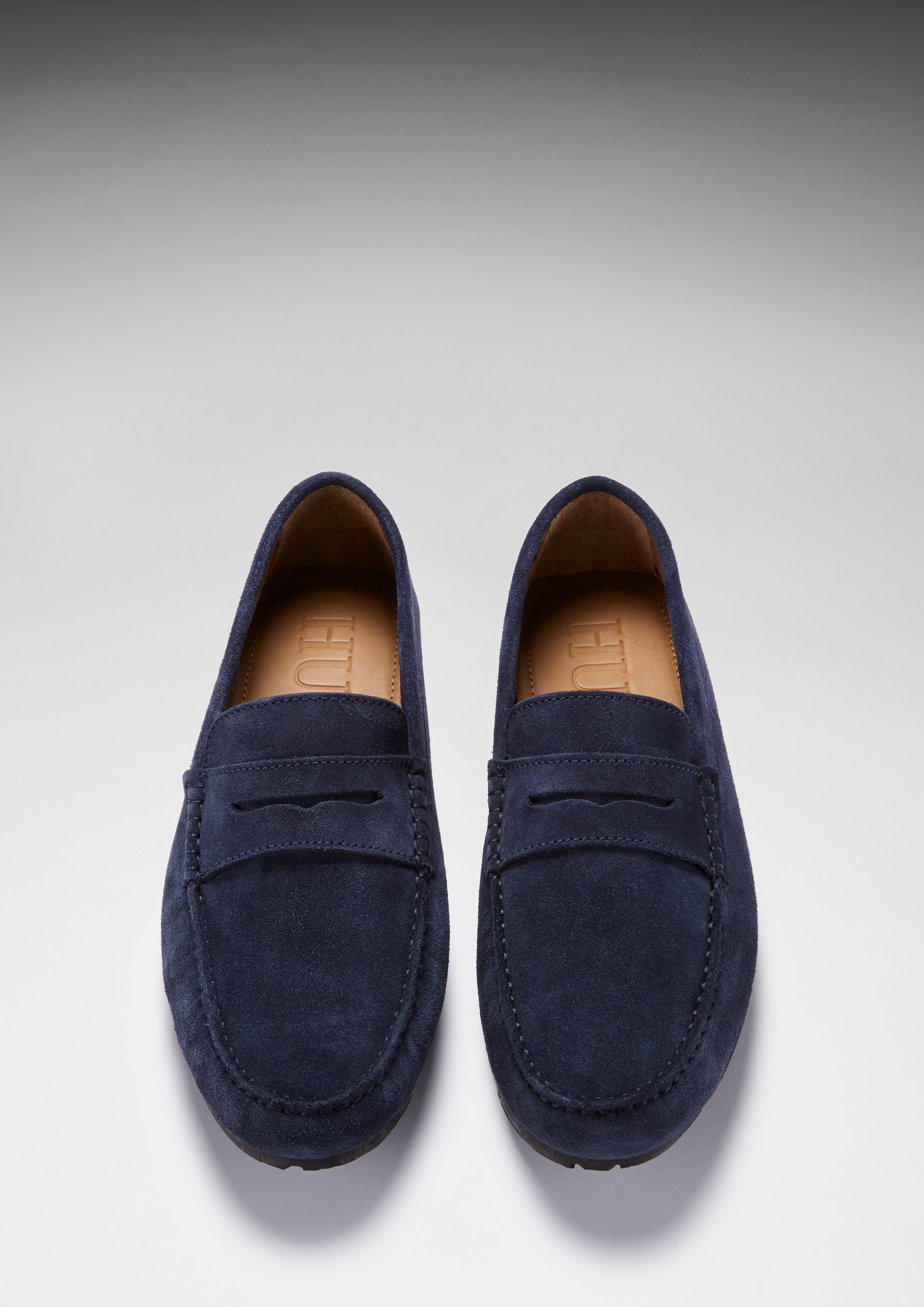 Hugs & Co Mens Tyre Sole Penny Driving Loafers Navy Blue Suede